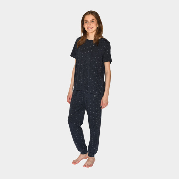 Betty bamboo night pants navy with dots