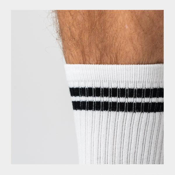 3 pairs of white bamboo tennis socks with black stripes
