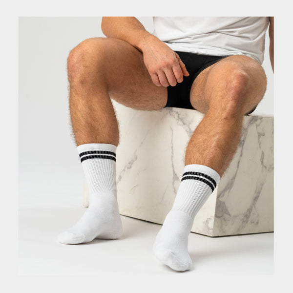 3 pairs of white bamboo tennis socks with black stripes