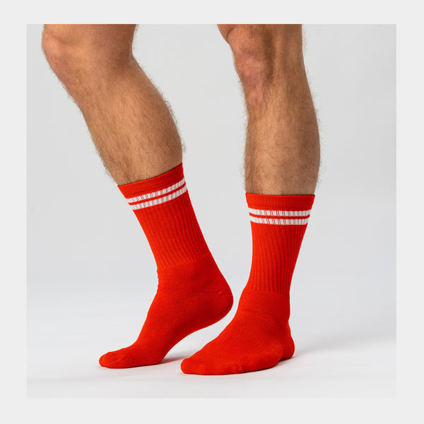3 pairs of red bamboo tennis socks with white stripes