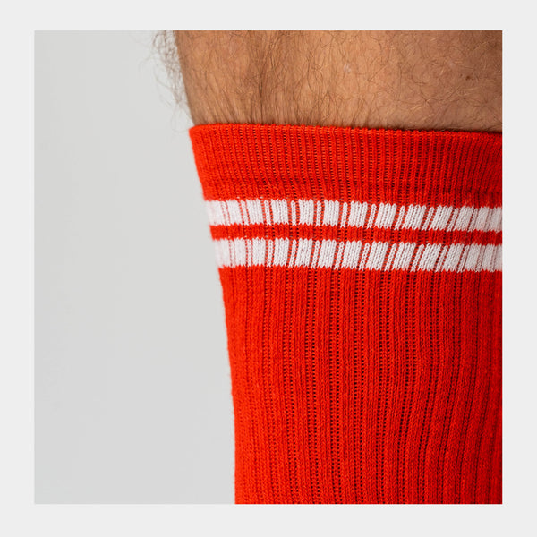 3 pairs of red bamboo tennis socks with white stripes