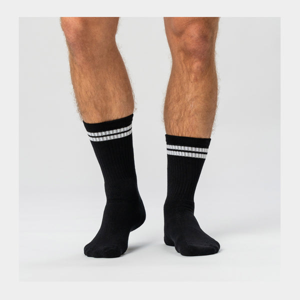 3 pairs of black bamboo tennis socks with white stripes