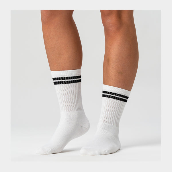 3 pairs of white bamboo tennis socks with black stripes