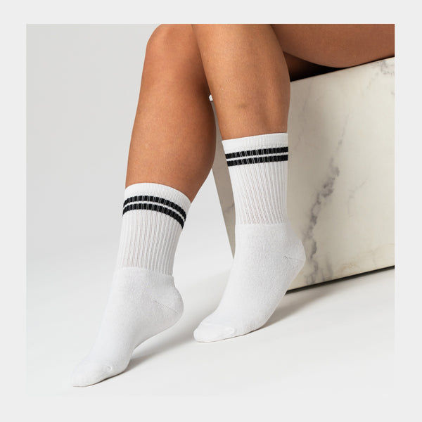 3 pairs of white bamboo tennis socks with black stripes