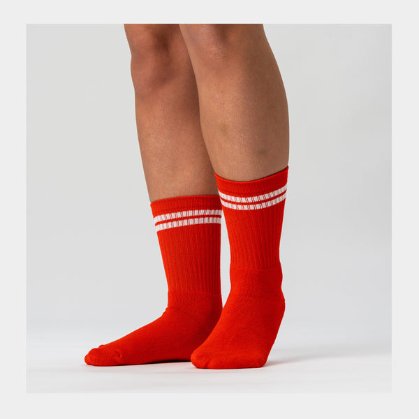 3 pairs of red bamboo tennis socks with white stripes