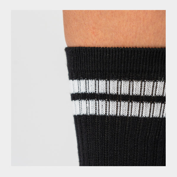 3 pairs of black bamboo tennis socks with white stripes