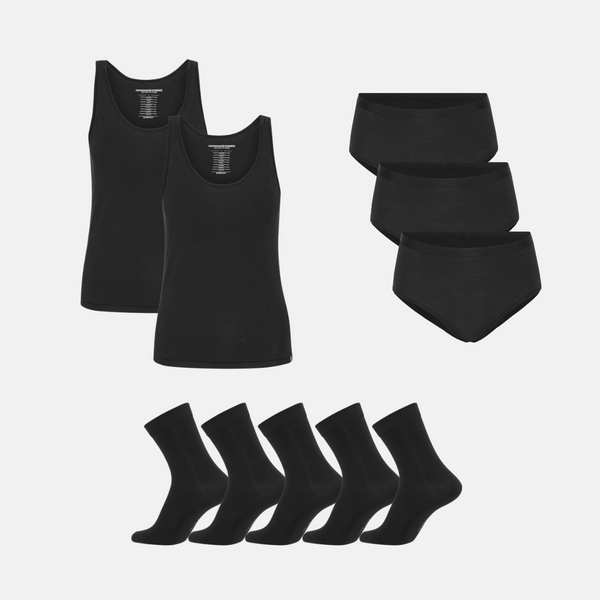 Bamboo Package - Top &amp; Maxi Panties &amp; Stockings - Black
