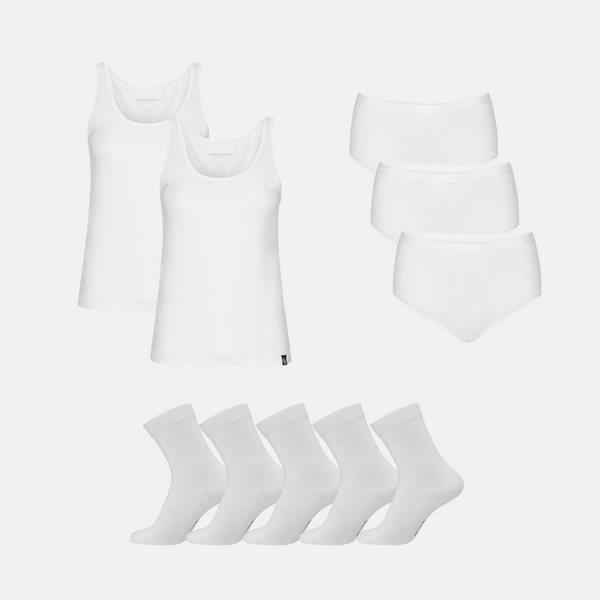 Bamboo Package - Top &amp; Maxi Panties &amp; Stockings - White