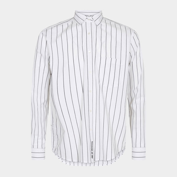 White bamboo shirt with narrow gray stripes