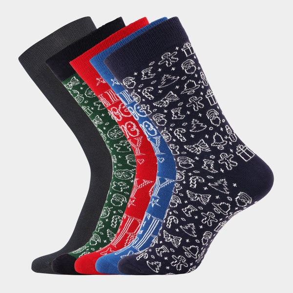 5 pairs of bamboo stockings - Christmas drawings