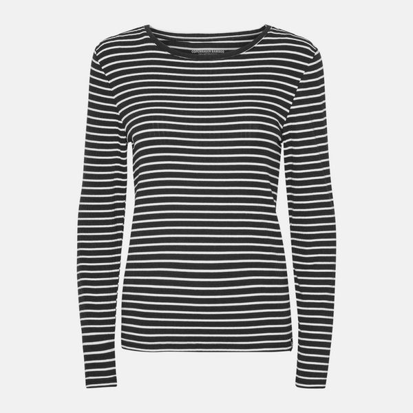 Black/White long-sleeved bamboo T-Shirt in rib
