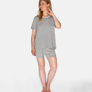 Stribet bambus T-shirt i gråmeleret