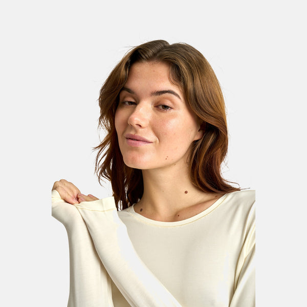 Creme langærmet bambus T-shirt