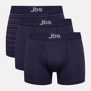 3 pak navy bambus underbukser med gylp fra JBS, to navy og et stribet par