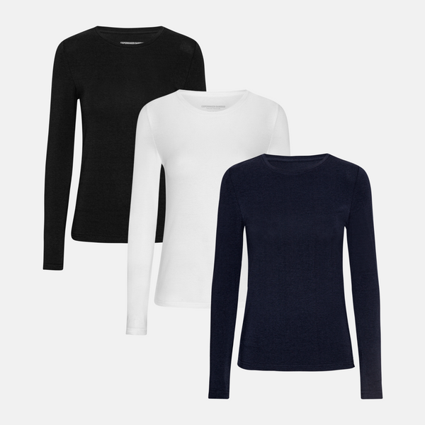 3 pack bamboo long sleeve T-shirt black/white/navy