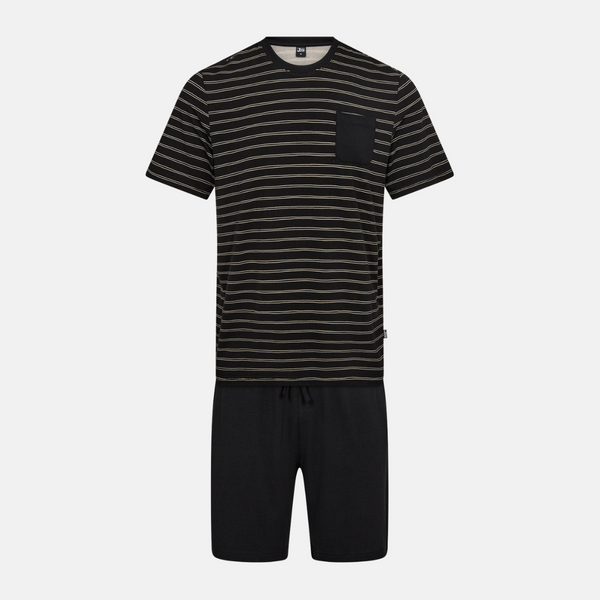 Dark grey bamboo pajama shorts set with stripes