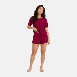 Nicole Bordeaux kortærmet pyjamassæt fra Bamboo Basics