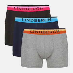3 pak Lindbergh bambus underbukser i sort, navy og grå med farvede kanter (pink, blå, orange)