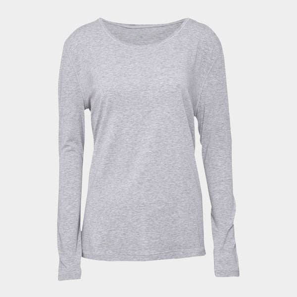 Lysegrå langærmet bambus T-shirt med rund hals XL   JBS of Denmark